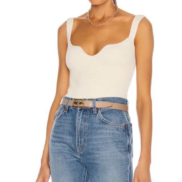 KHAITE The Yves Cream Ribbed Bodysuit - Picture 1 of 9